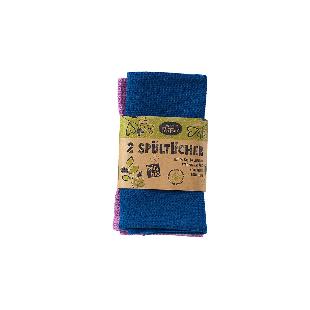 2er-Set Spültücher, 30 x 30 cm, flieder/blau aus Bio-Baumwolle