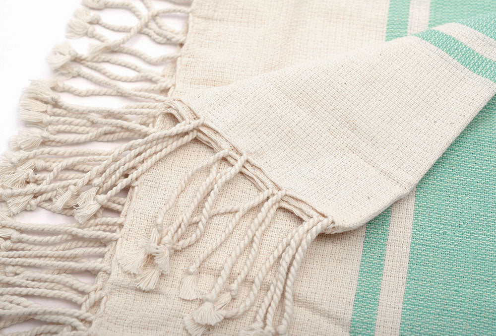 Hamamtuch beige-mint aus Bio-Baumwolle, 110 x 180 cm