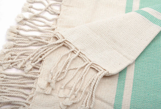 Hamamtuch beige-mint aus Bio-Baumwolle, 110 x 180 cm