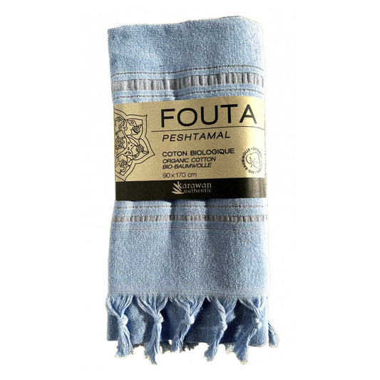 Fouta Dolce Peshtamal aus Bio-Baumwolle, azurine, 90 x 170 cm