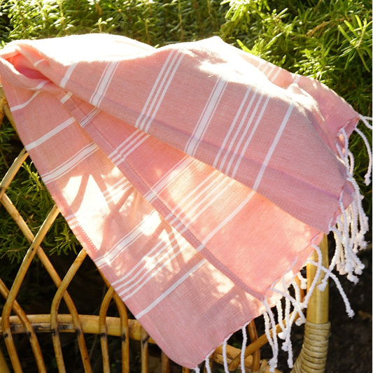 Fouta Hamam weiß-koralle, Biobaumwolle