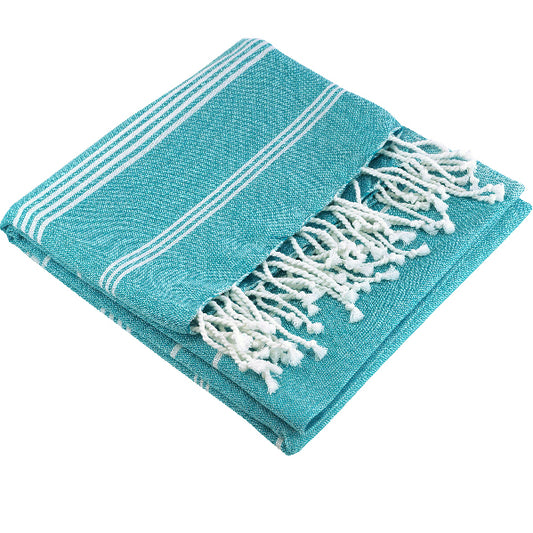 Fouta Hamam S, weiß-türkis, Biobaumwolle