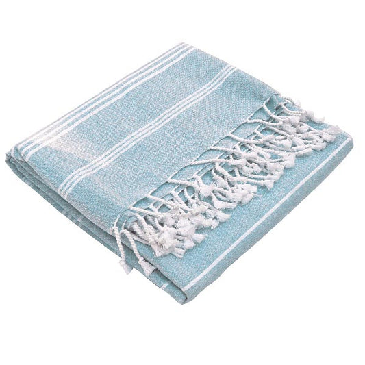 Fouta Hamam, weiß-hellblau, Biobaumwolle