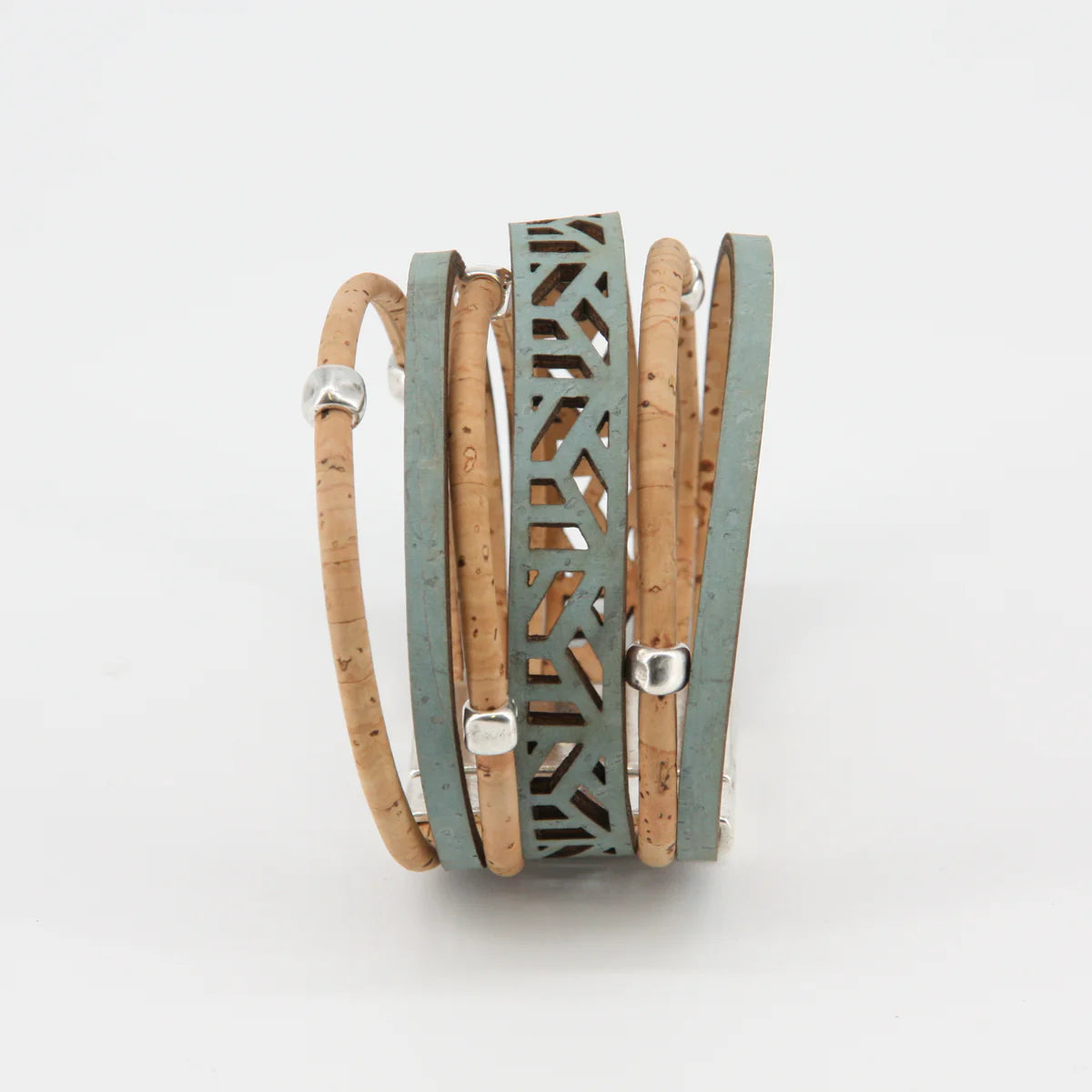Veganes Kork-Armband "city break", hellblau-natur
