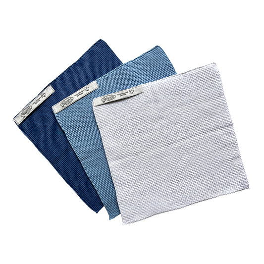 3er-Set Spültücher, weiss-blau, Bio-Baumwolle