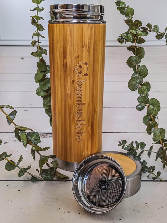 Bambus-Thermosflasche mit Teesieb - 450ml Inhalt
