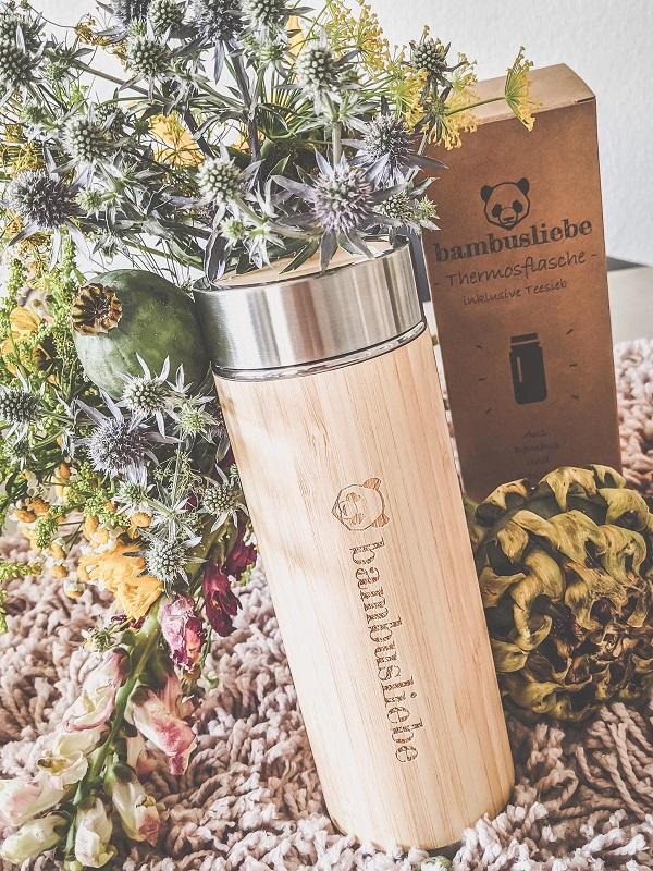 Bambus-Thermosflasche mit Teesieb - 450ml Inhalt