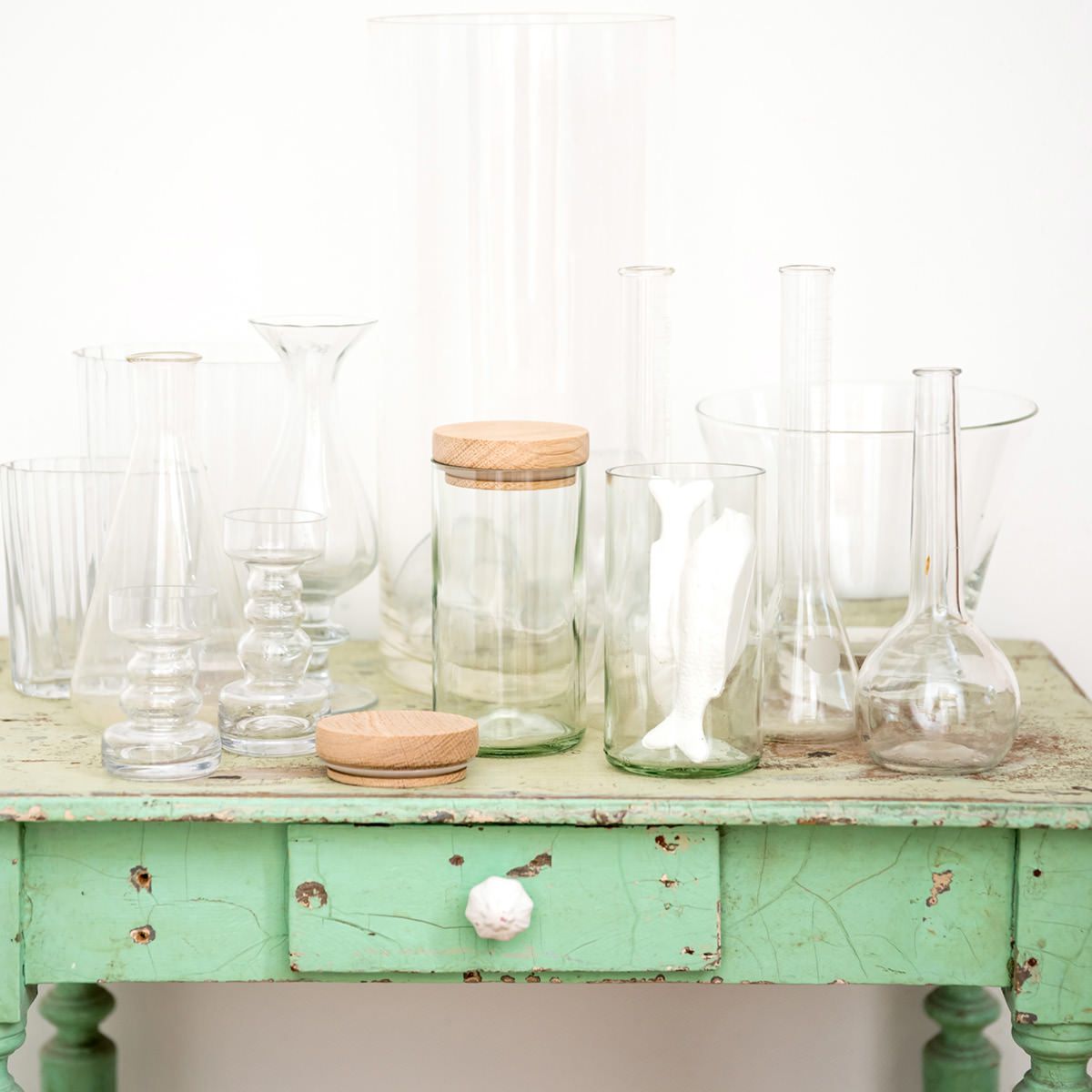 Vorratsglas mit Eichenholz-Deckel, aus recycelten Weinflaschen