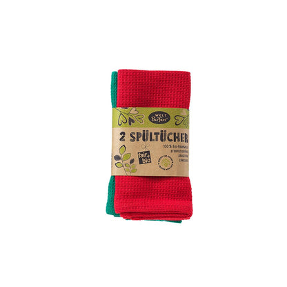 2er-Set Spültücher, 30 x 30 cm, rot-grün aus Bio-Baumwolle