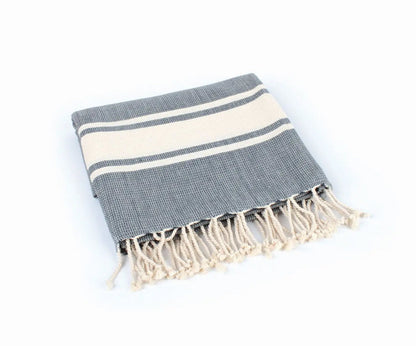Fairtrade Hamamtuch blau-grau/beige aus Bio-Baumwolle