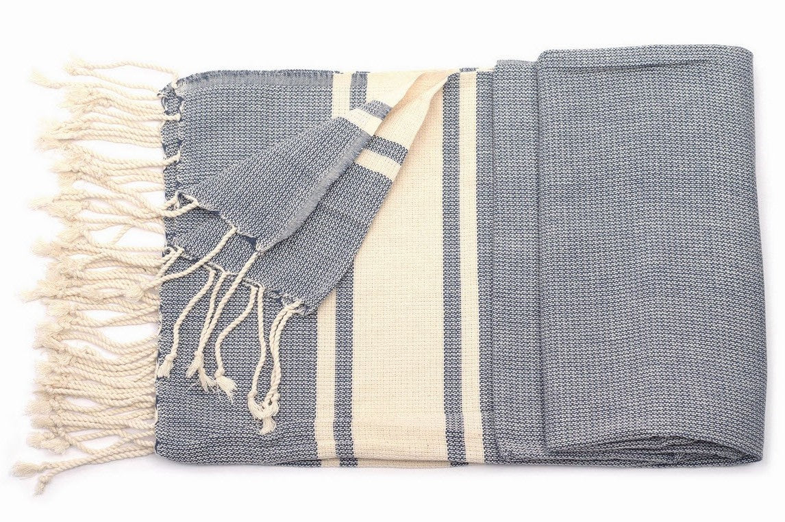 Hamamtuch (blau-)grau/beige aus Bio-Baumwolle, 110 x 180 cm