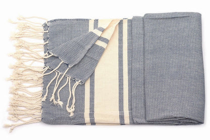 Hamamtuch (blau-)grau/beige aus Bio-Baumwolle, 110 x 180 cm