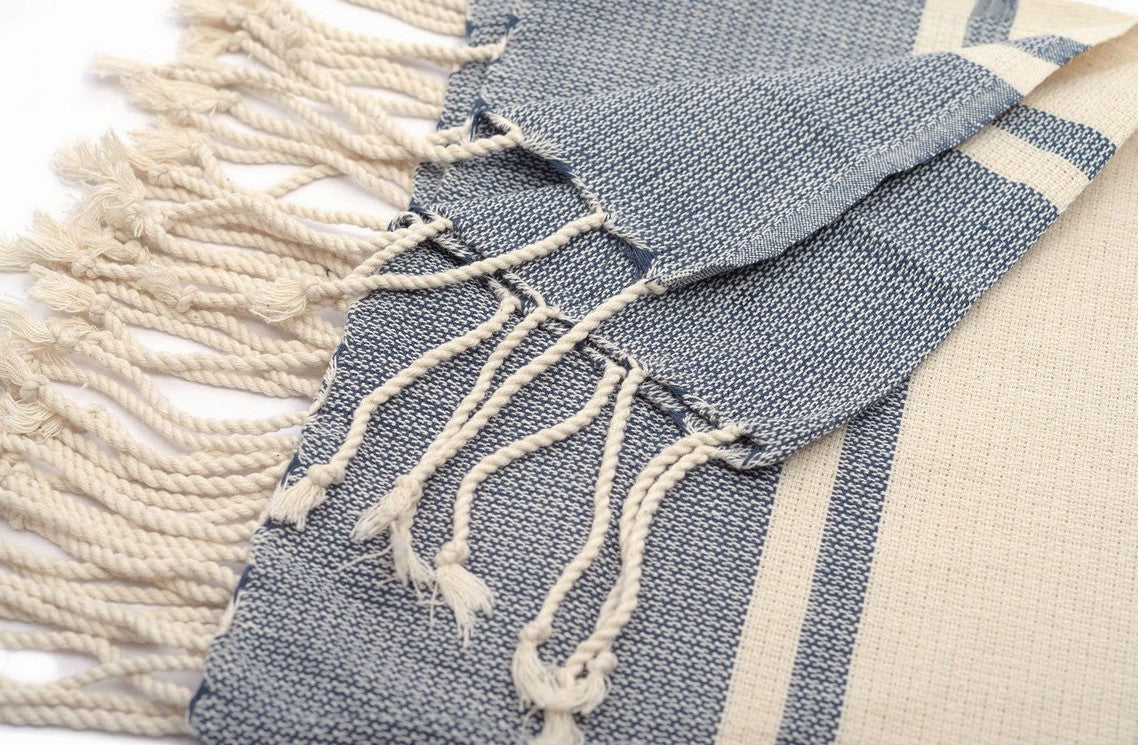 Hamamtuch (blau-)grau/beige aus Bio-Baumwolle, 110 x 180 cm