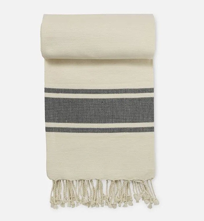 Hamamtuch beige/(blau-)grau aus Bio-Baumwolle, 110 x 180 cm
