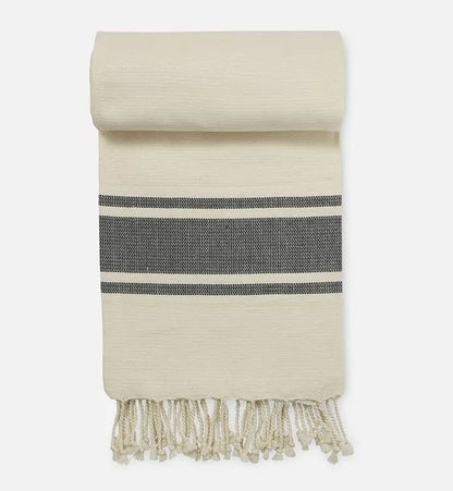 Hamamtuch beige/(blau-)grau aus Bio-Baumwolle, 110 x 180 cm