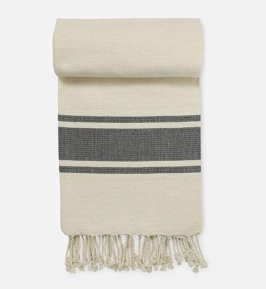 Hamamtuch beige/(blau-)grau aus Bio-Baumwolle, 110 x 180 cm