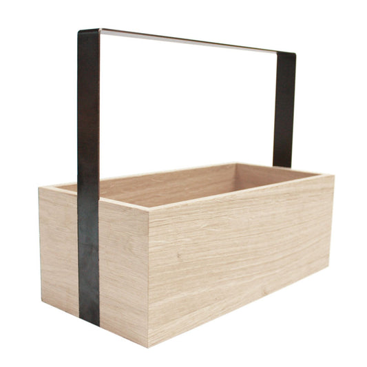 Box aus Eiche natur mit Griff aus Schwarzstahl