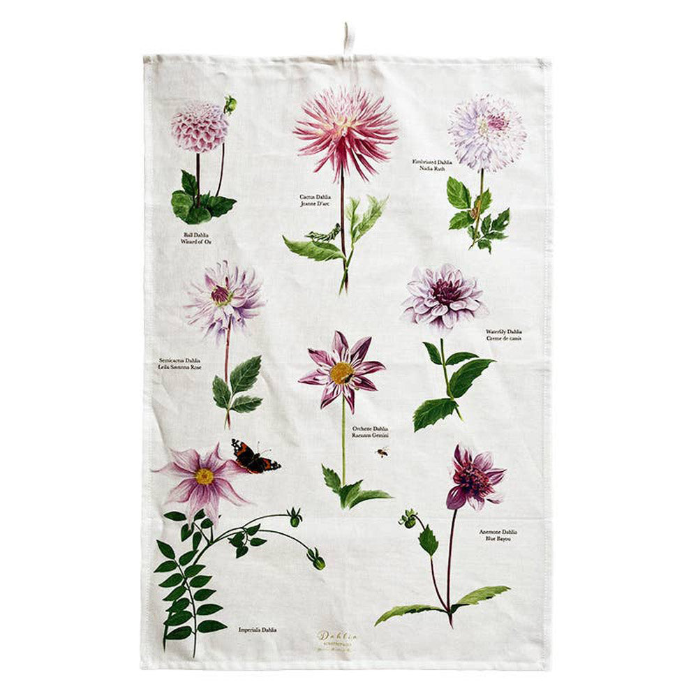 Blumenmotiv-Geschirrtuch, Dahlia, Bio-Baumwolle