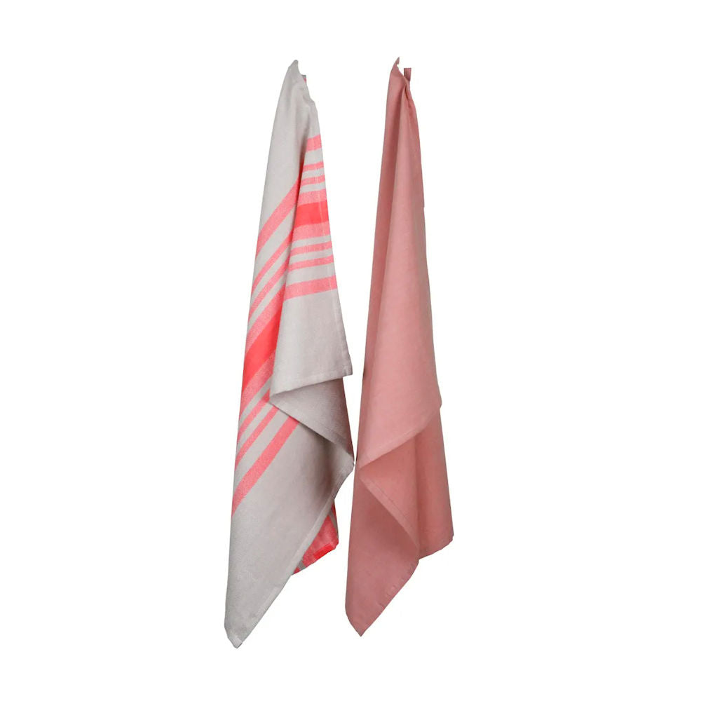 2er-Set Fairtrade Geschirrtücher | Baumwolle | "uni & stripes" | koralle | handgewebt  ❤ eco & fair Conceptstore ❤