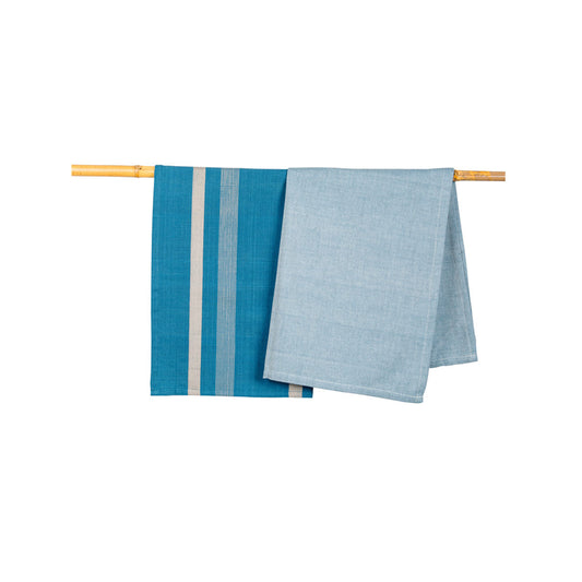 2er-Set Fairtrade Geschirrtücher "uni & stripes", petrol