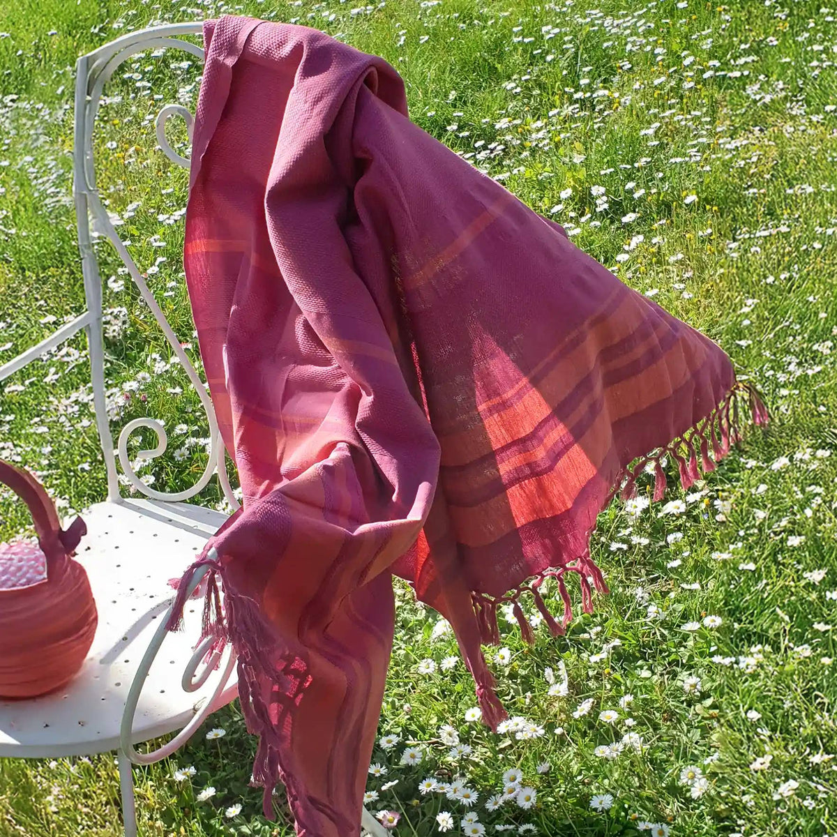 Fouta Dhoti Garden, fuchsia, 90 x 160 cm, Bio-Baumwolle