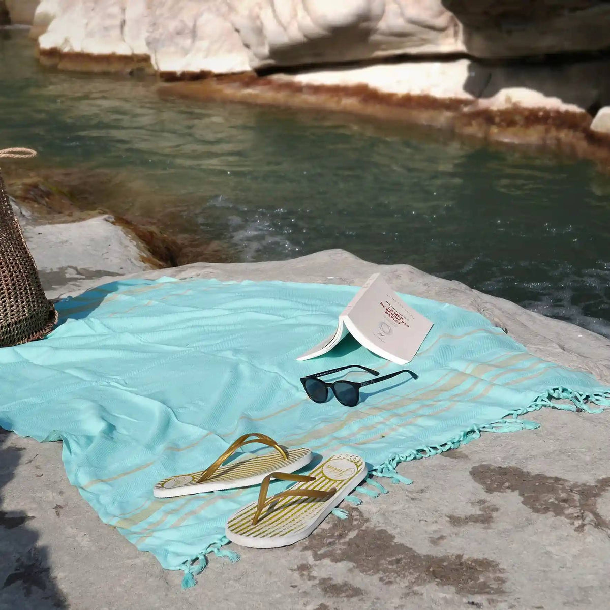 Fouta Dhoti Garden, turkuaz, 90 x 160 cm, Bio-Baumwolle