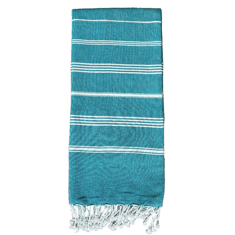 Fouta Hamam, weiß-atollblau, 100 x 200 cm