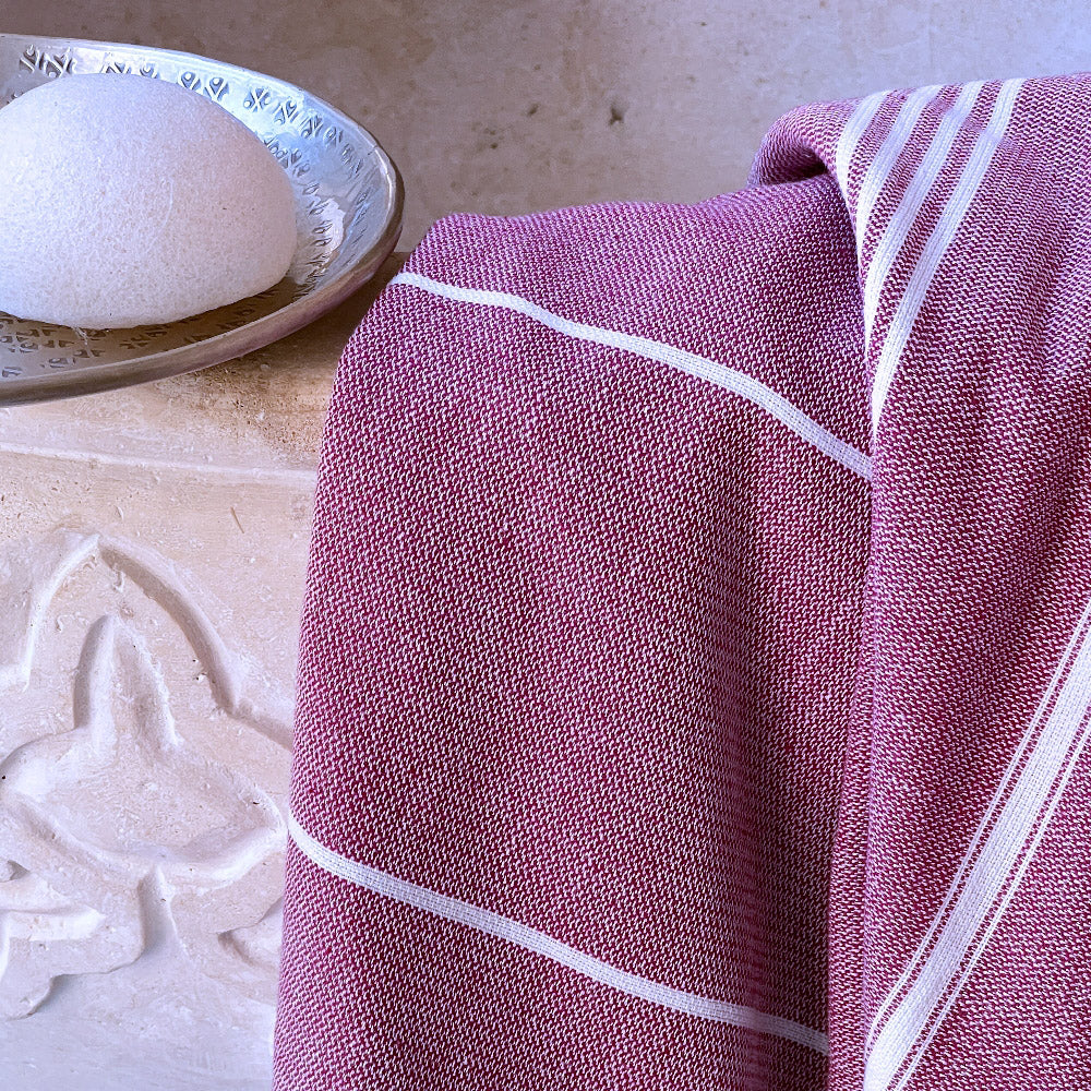Fouta Hamam, weiß-bordeaux, Biobaumwolle