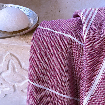Fouta Hamam, weiß-bordeaux, Biobaumwolle