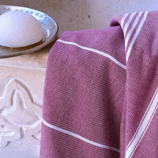 Fouta Hamam, weiß-bordeaux, Biobaumwolle