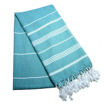 Fouta Hamam, weiß-atollblau, 100 x 200 cm