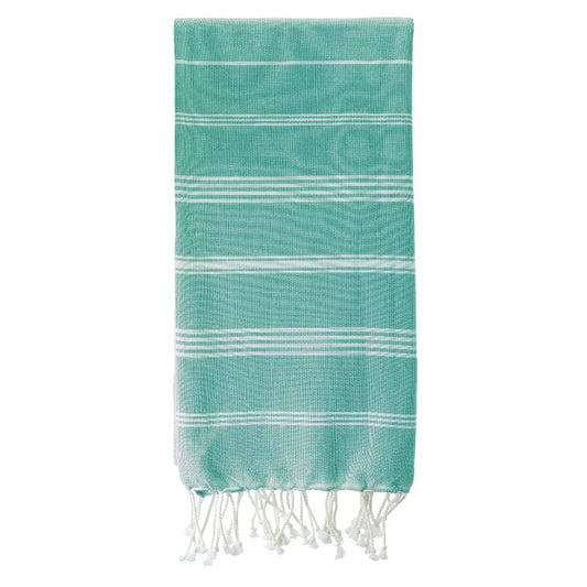 Fouta Hamam weiß-mint, Biobaumwolle