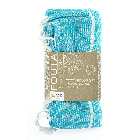 Fouta Hamam, weiß-türkis, 50 x 100 cm