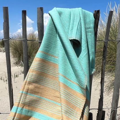 Fouta Sand Hamam-Tuch, sand-aquasky, 100 x 200 cm