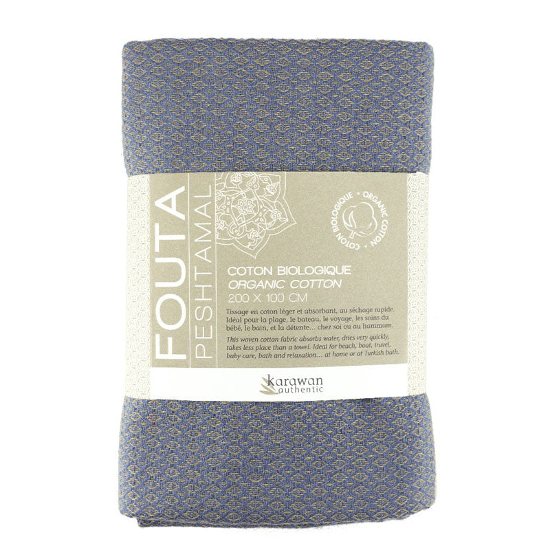 Fouta Sand Hamam-Tuch, sand-chinablau, 100 x 200 cm