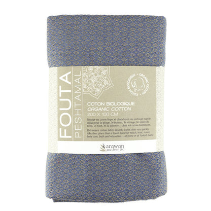Fouta Sand Hamam-Tuch, sand-chinablau, 100 x 200 cm