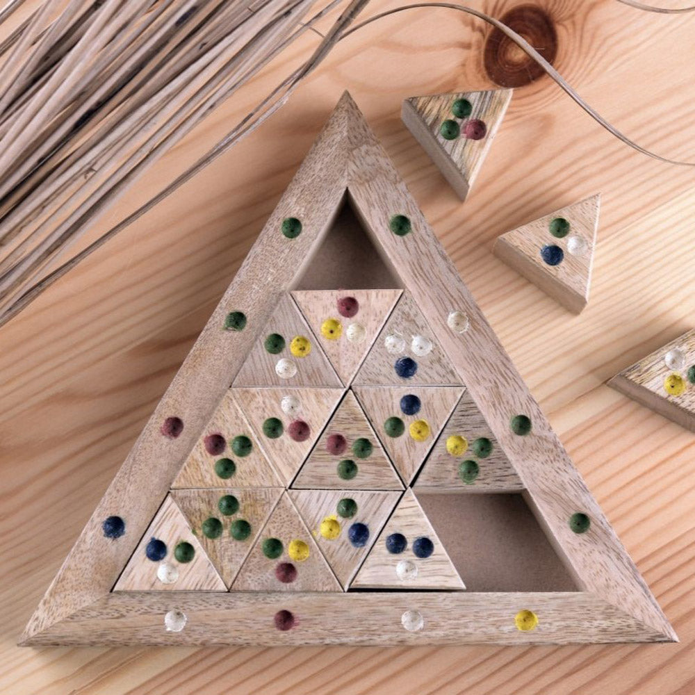 Geduldsspiel "Farbdreieck" aus Mango-Holz