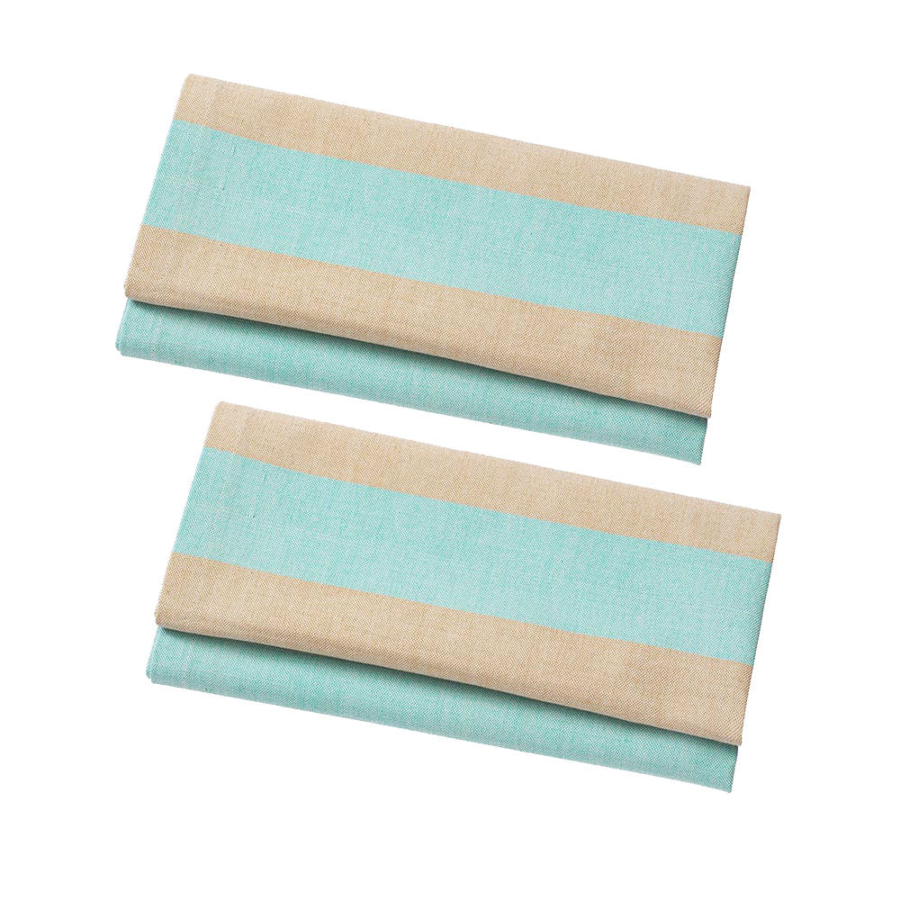 2 fairtrade Geschirrtücher „desert & sky“ aus Biobaumwolle, mit breiten Streifen in hellblau und hellbraun