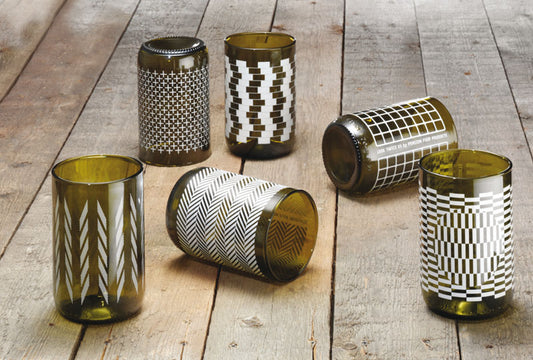 6 Trinkgläser - Look Twice, verschiedene Motive, recycelt