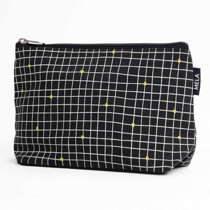Große Kosmetiktasche, black grid, fairtrade & GOTS zertifiziert