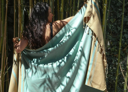Fouta Sand Hamam-Tuch, sand-aquasky, 100 x 200 cm