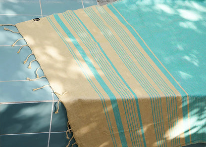 Fouta Sand Hamam-Tuch, sand-aquasky, 100 x 200 cm
