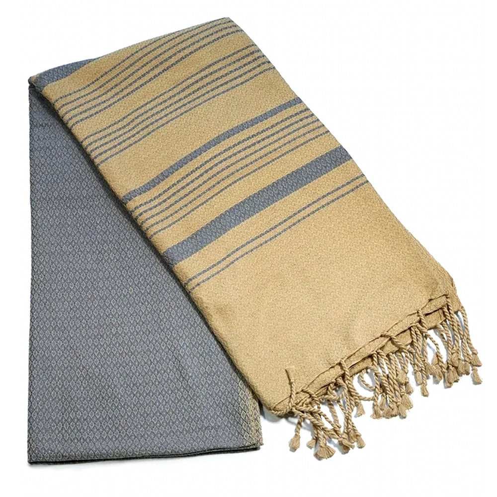 Fouta Sand Hamam-Tuch, sand-chinablau, 100 x 200 cm