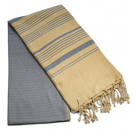 Fouta Sand Hamam-Tuch, sand-chinablau, 100 x 200 cm