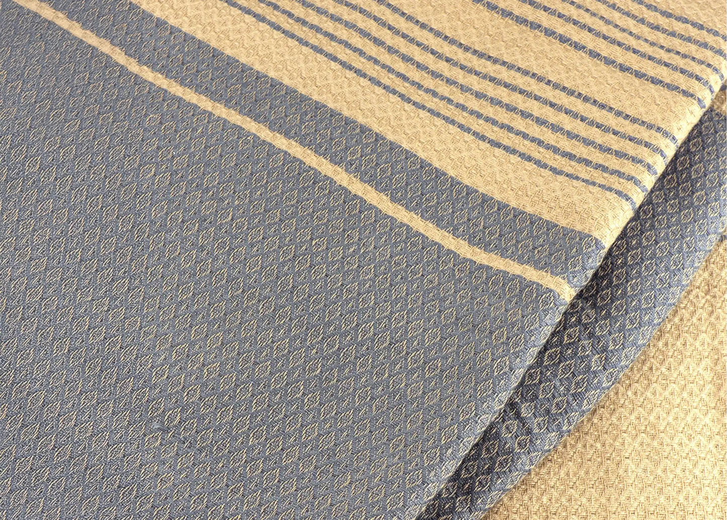 Fouta Sand Hamam-Tuch, sand-chinablau, 100 x 200 cm