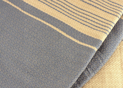 Fouta Sand Hamam-Tuch, sand-chinablau, 100 x 200 cm