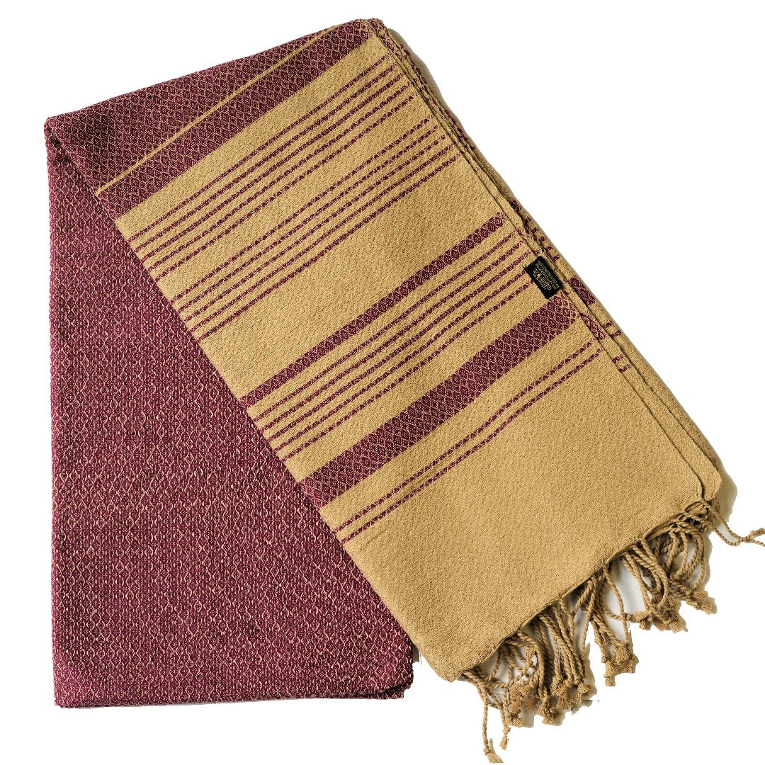 Fouta Sand Hamam-Tuch, sand-granatrot (plum), 100 x 200 cm