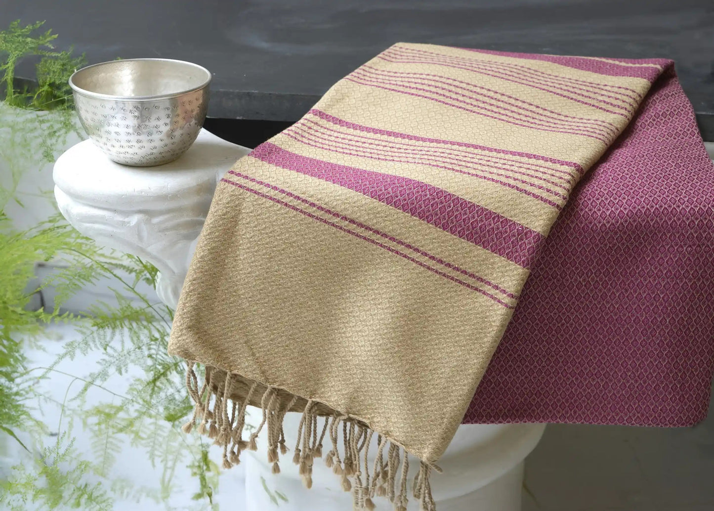 Fouta Sand Hamam-Tuch, sand-granatrot (plum), 100 x 200 cm