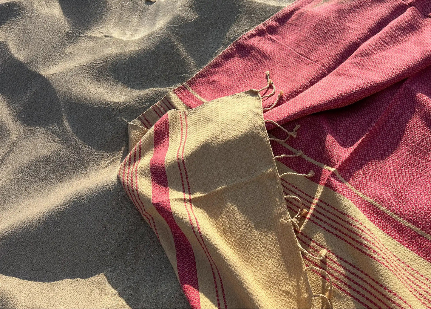 Fouta Sand Hamam-Tuch, sand-granatrot (plum), 100 x 200 cm