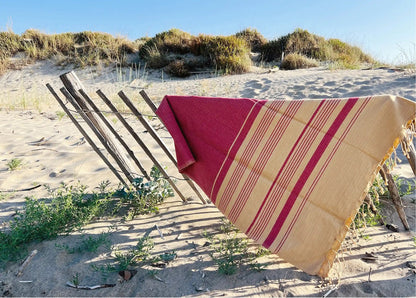 Fouta Sand Hamam-Tuch, sand-granatrot (plum), 100 x 200 cm